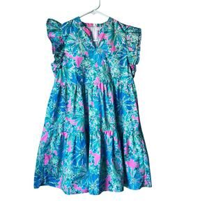 Lilly Pulitzr Girls Mini Aldena Ruffle Sleeve Dress in Size 14 Beach Floral